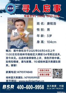 【寻人启事】图中唐铭浩于2025年08月04日上午11:00左右在桂林市临桂区大律街154号附近走失 - 鹤岗28生活网 hegang.28life.net